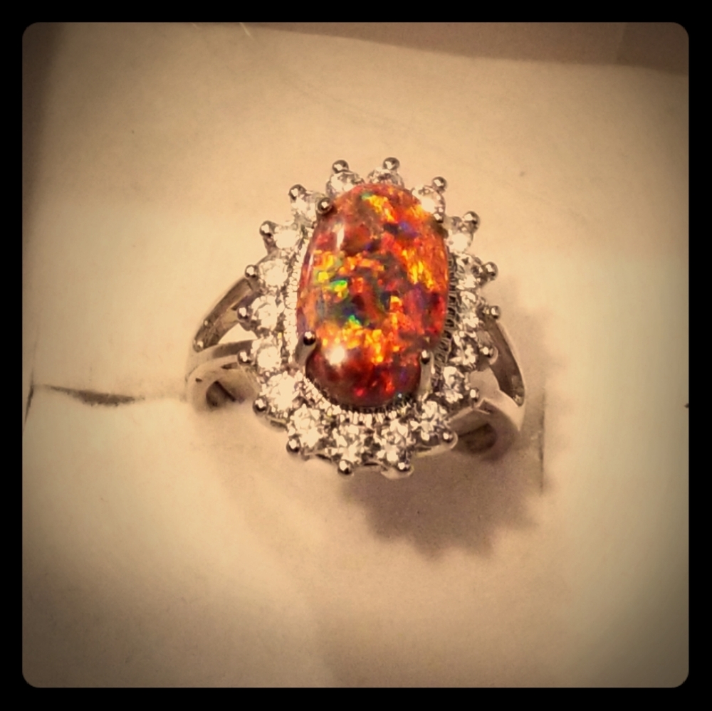Mexican fire opal ring